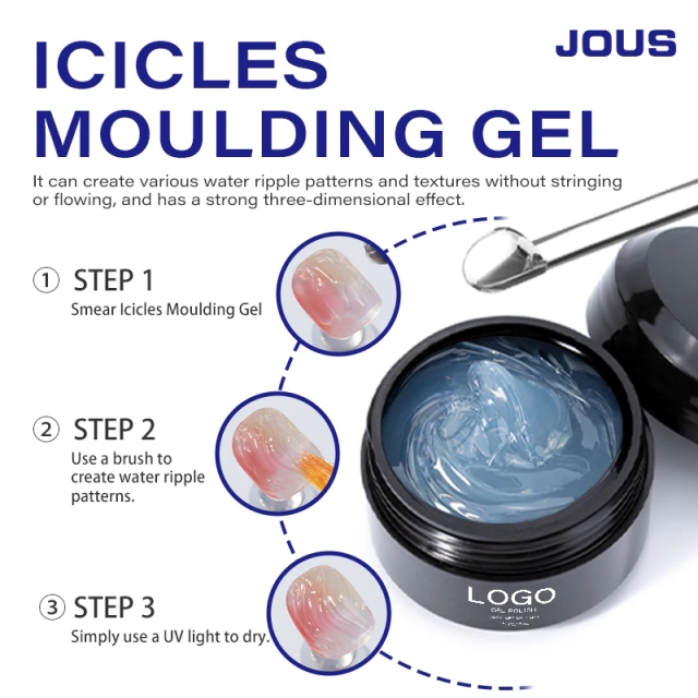 JOUS Professional 30s Cure Icicles Molding Gel for Water Ripple & 3D Nail Art with No-Streak Non-Run & Wash-Free Solid Formula
