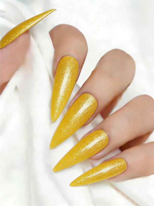 JOUS Dual Effect Yellow Glitter Diamond Gel for Nail Art with Sparkle & Reflective Finish Under Different Light Salon Quality