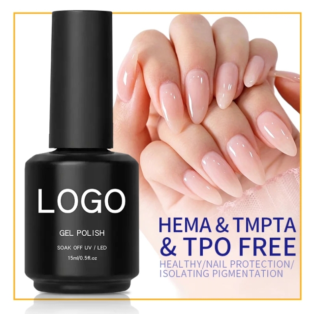 15ml French Style UV LED Chrome Base Gel Color HEMA-Free Pink Nude Rubber Base Coat with Elastic Resin and Rubber Base