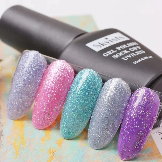 JOUS OEM Shining Glitter Gel Polish Private Label with Sparkling & Reflective Finish Soak Off Long Lasting Nail Art Gel Polish
