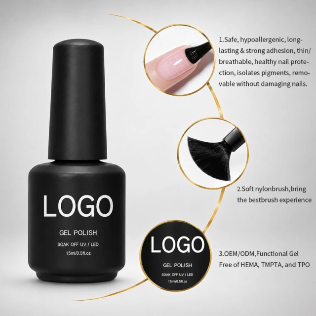 Custom Logo Base Coat Top Coat 15ML Base and Top Coat Resin Gel Polish Ultra Gloss UV LED Soak off Nail Polish Kit