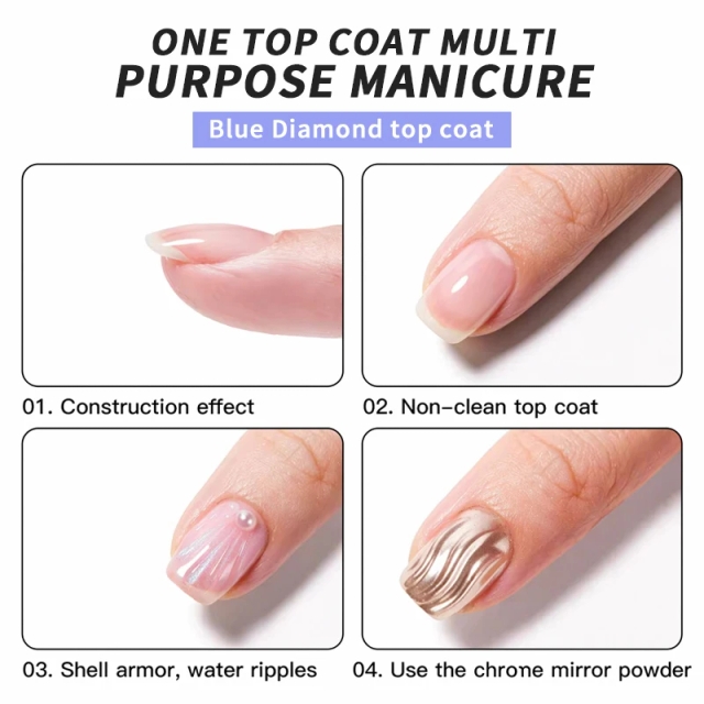 15ml Blue diamond Top Coat Gel No Wipe High Shine No Yellowish Long Lasting Top Coat Nail Gel Polish Natural Resin Uv Gel