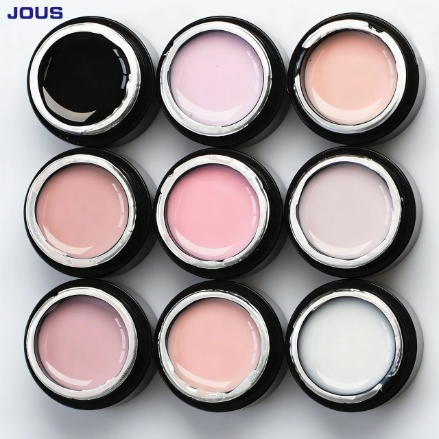 JOUS Painless Soak off Nude UV Gel No Heat Feel & No Yellowing Nail Extensions Glitter Art 60s LED Cure Easy Sculpting