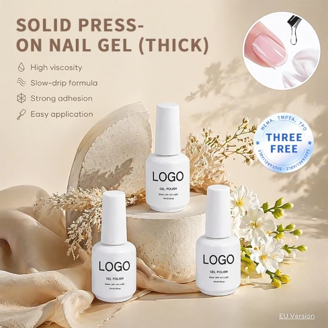 15ml 1kg Not Overflow Glue Long-lasting Firm Thick Solid Gel Nail Glue for Press on Nails Private Label Solid Press-on Nail Gel