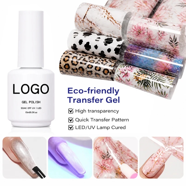 Hema/Tpo/HPMA Free Transfer Gel 15ml Eco-friendly Long-lasting Nail Art Foil Glue Transfer Gel for Nails Glue Art Stickers