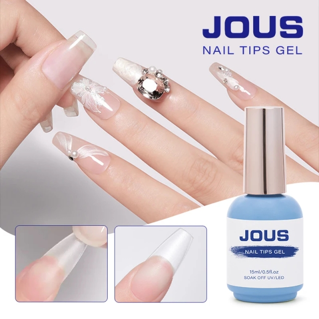 JOUS High Viscosity LED Curable Nail Adhesive Gel for Nail Tips Odorless Strong Hold Glue Replacement with Brush 60s Cure Time