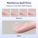 Dual-Purpose Thin Reinforce Gel for Nail Hardening Under Color & Glossy Protection Over Color Adds Strength with Natural Look
