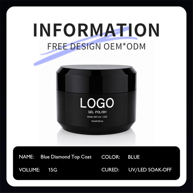 15ml Blue diamond Top Coat Gel No Wipe High Shine No Yellowish Long Lasting Top Coat Nail Gel Polish Natural Resin Uv Gel