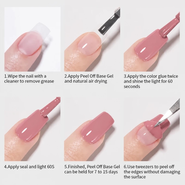 Peelable Base Coat 15ML Clear Non-Toxic Nail Polish 2 Wooden Sticks Easy Removal Gel DIY Manicure Home Salon UV Required