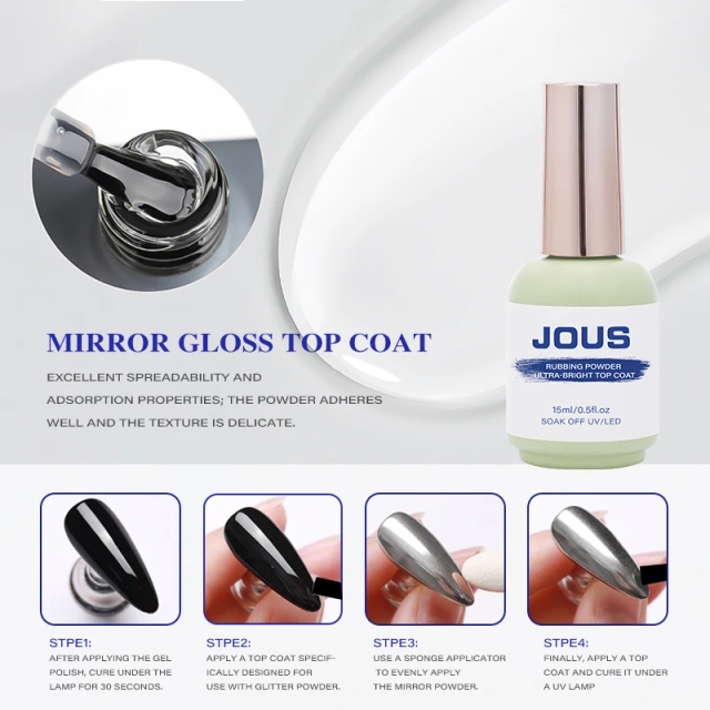 OEM No Wipe Mirror Super Shiny Top Coat for Chrome Powder Soak off Nonstick Matte Top Coat for Chrome Mirror Top Coat Gel