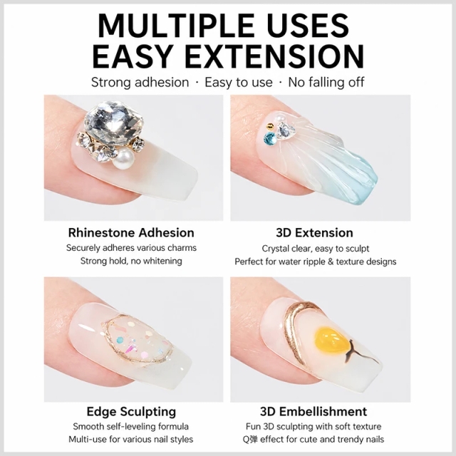 Custom logo Strong Hold Long Lasting Non-Toxic Elastic Rhinestone Gel Non Wipe Rhinestone Gel Resin-Based clear Gel Nails