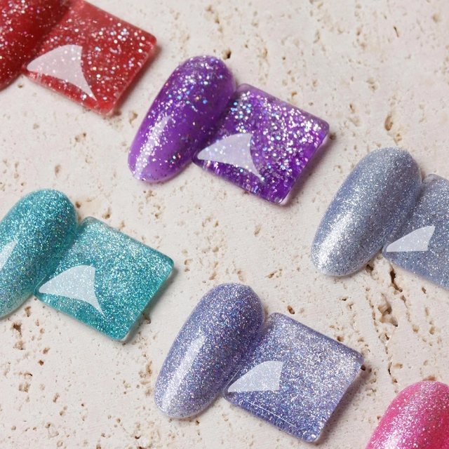 JOUS OEM Wholesale Holographic Diamond Glitter Gel Nail Polish with Mirror Flash Effect for Professional Nail Art & DIY Manicure