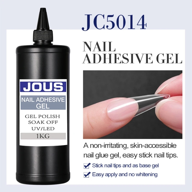 JOUS High Viscosity LED Curable Nail Adhesive Gel for Nail Tips Odorless Strong Hold Glue Replacement with Brush 60s Cure Time