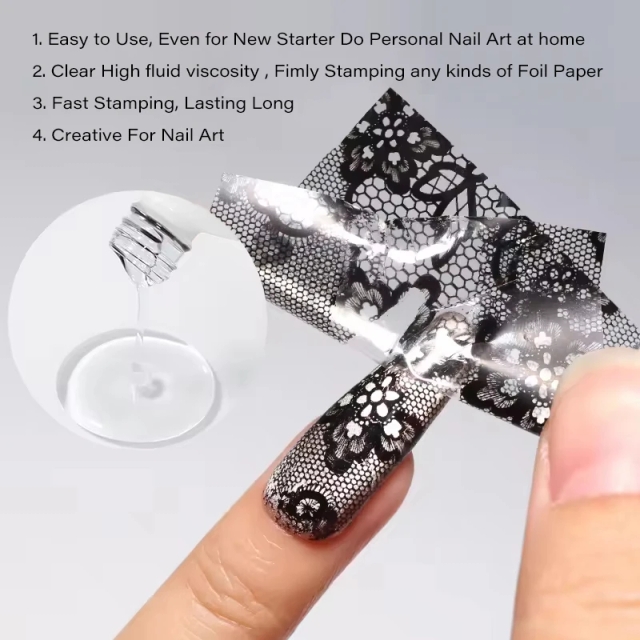 Hema/Tpo/HPMA Free Transfer Gel 15ml Eco-friendly Long-lasting Nail Art Foil Glue Transfer Gel for Nails Glue Art Stickers