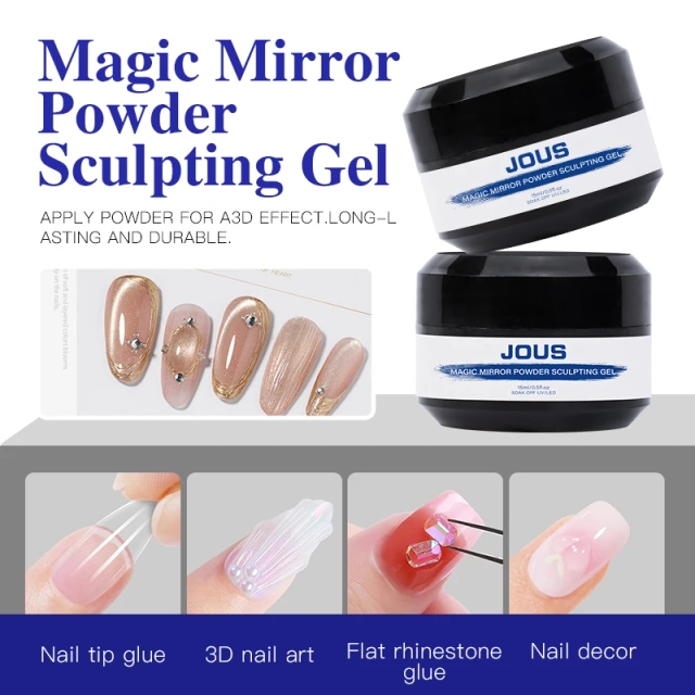 Professional Magic Mirror Chrome Powder Sculpting Gel for 3D Nail Design With No Wipe High Gloss 60s Cure & Excellent Retention