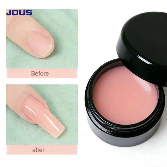 JOUS Painless Soak off Nude UV Gel No Heat Feel & No Yellowing Nail Extensions Glitter Art 60s LED Cure Easy Sculpting