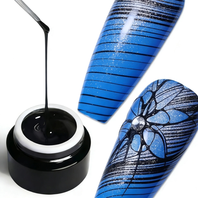 Jet Black No-Wipe Spider Web Gel Nail Art DIY 60s Stretchy Gel for Precise Line Drawing Nail Extension & Mirror Chrome Powder