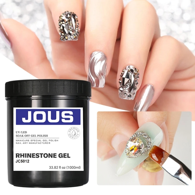 JOUS High Transparency Non-Toxic Nail Art No Wipe Gap Filling Soak Rhinestone Gel 60s LED Cure Anti Scratch Durable Nail Salon
