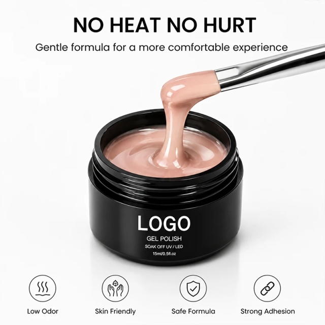 15ml 50g Builder UV Nail Gel Long-Lasting Soak-Off for Beginners Home DIY Manicure in Glass Jar (JJL9097-Warm Nude Pink)