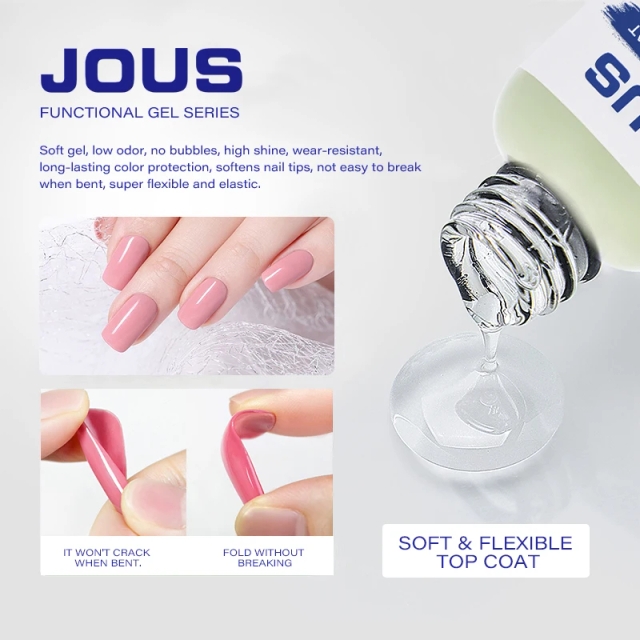 High Gloss & Super Elastic No Wipe Top Coat Gel Prevent Breaking with Long-Lasting Shine &Abrasion Resistance for Flexible Nails