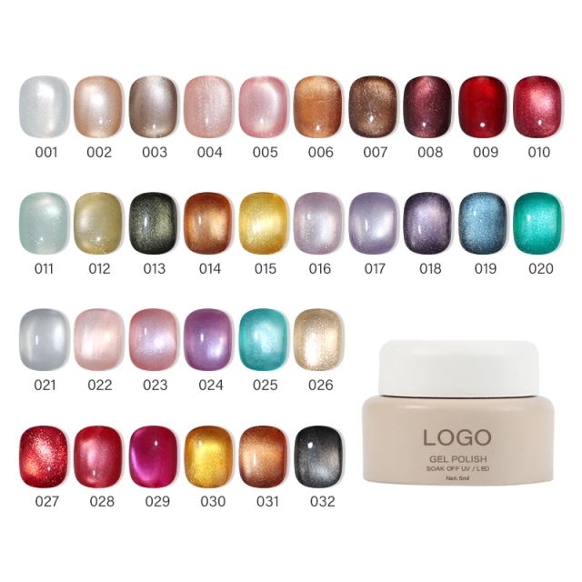 JOUS High Pigmentation Fast Curing Long Lasting Shimmer 32colors cat Eye Gel Polish Set with Display Custom Gel Polish with logo
