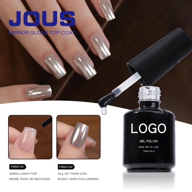 OEM No Wipe Mirror Super Shiny Top Coat for Chrome Powder Soak off Nonstick Matte Top Coat for Chrome Mirror Top Coat Gel