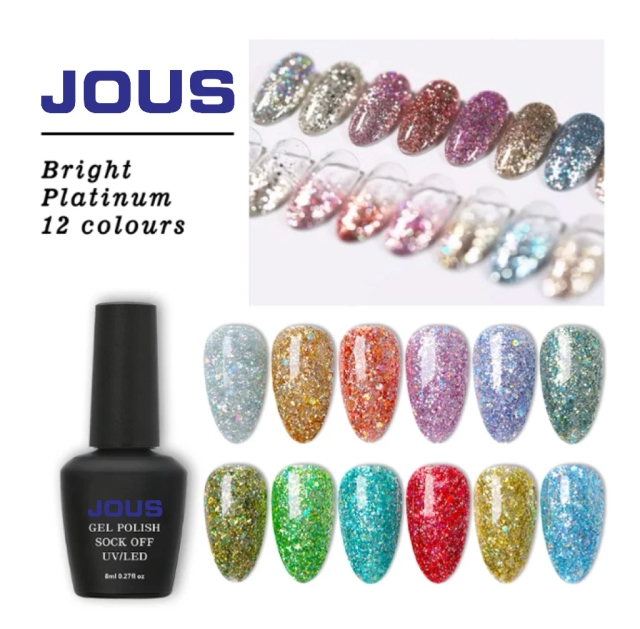 JOUS Dual-Flash Effect Nail Art Gel Dazzling Diamond-like Light with Flash Chip-Resistant up to 30 Day for DIY &Professional Use