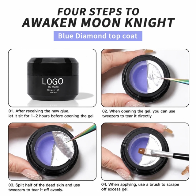 Hema Free TPO Free PMPTA Free Glitter Top Coat No Wipe High Shine Gel Nail Polish Top Coat Blue diamond Non Yellow Top Coat