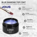 Hema Free TPO Free PMPTA Free Glitter Top Coat No Wipe High Shine Gel Nail Polish Top Coat Blue diamond Non Yellow Top Coat