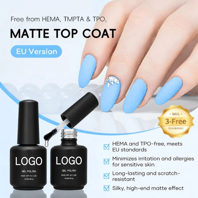 TMPTA Free Hema Free Tpo Free Top Coat Set Long Lasting No Wipe Shine Matte Top Coat for Soak Nails & Salon/DIY Use