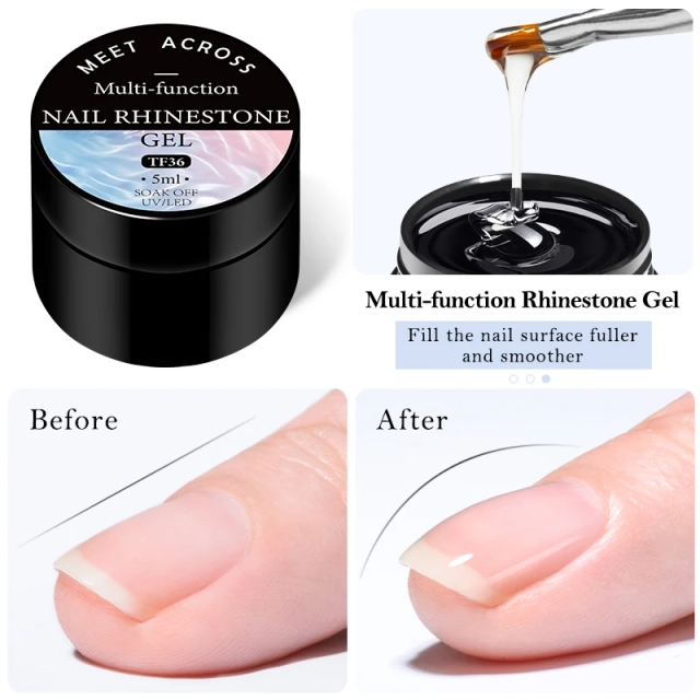 JOUS High Viscosity Rhinestone Glue for Nail Decoration, Durable Crystal Clear Gel for DIY Nail Art, Water Ripple Effect Design