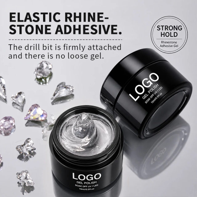 Custom logo Strong Hold Long Lasting Non-Toxic Elastic Rhinestone Gel Non Wipe Rhinestone Gel Resin-Based clear Gel Nails