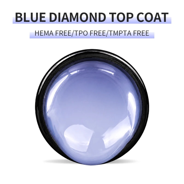 Hema Free TPO Free PMPTA Free Glitter Top Coat No Wipe High Shine Gel Nail Polish Top Coat Blue diamond Non Yellow Top Coat