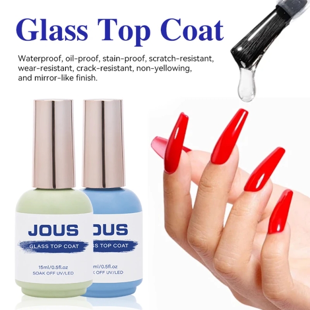 Durable Hard Glass Top Coat with No Wipe Mirror Finish Waterproof &Anti-Scratch for Fade-Resistant&High Gloss Nail Color Sealing