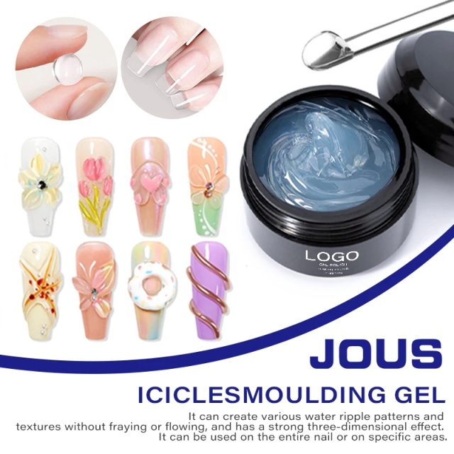 JOUS Professional 30s Cure Icicles Molding Gel for Water Ripple & 3D Nail Art with No-Streak Non-Run & Wash-Free Solid Formula