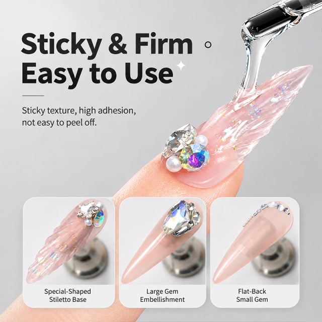 Strong Adhesive No Wipe Resin Uv Gel with Sticking Decorations Custom Gel Rhinestone Glue for Nails 3d 5d Uv Sculpture Gel