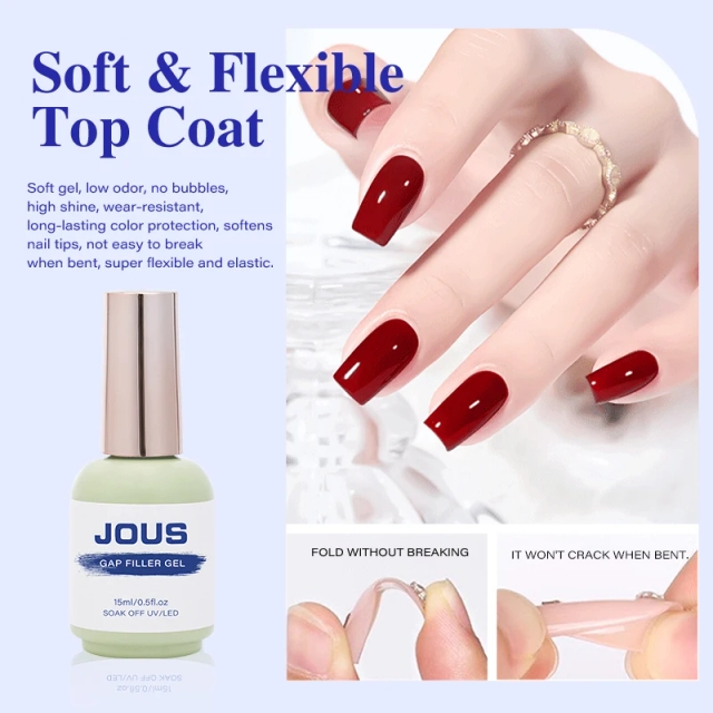 Super Flexible & Elastic No Wipe Top Coat for Press on Nails Ultra Soft Gel with High Gloss &Crack-Resistant for All-Day Comfort