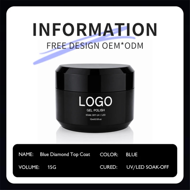 TMPTA Free Hema Free Tpo Free Top Coat Gel Super Shiny Blue diamond Top Coat No Wipe High Shine 15ml 1kg Top Coat Nail Polish