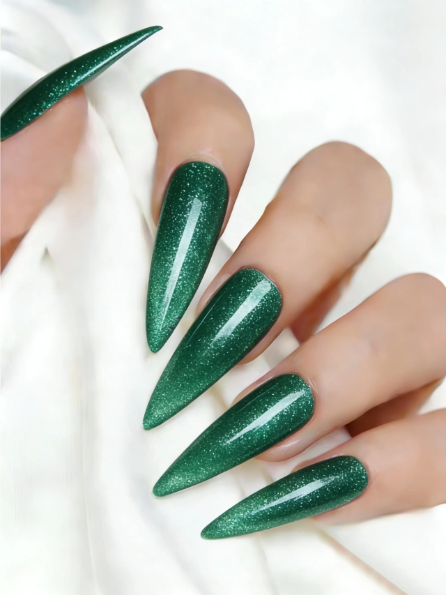 JOUS Professional Green Glitter Diamond Gel for Nail Art with Dual Effects Sparkling Under Natural Light Soak Off UV Gel Polish