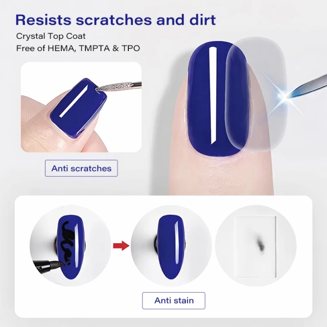 Hema Free TPO Free Top Coat EU Standard Gel Polish High Gloss No Wipe Top Gel Long Lasting Mirror Shine Varnish for Salon Techs