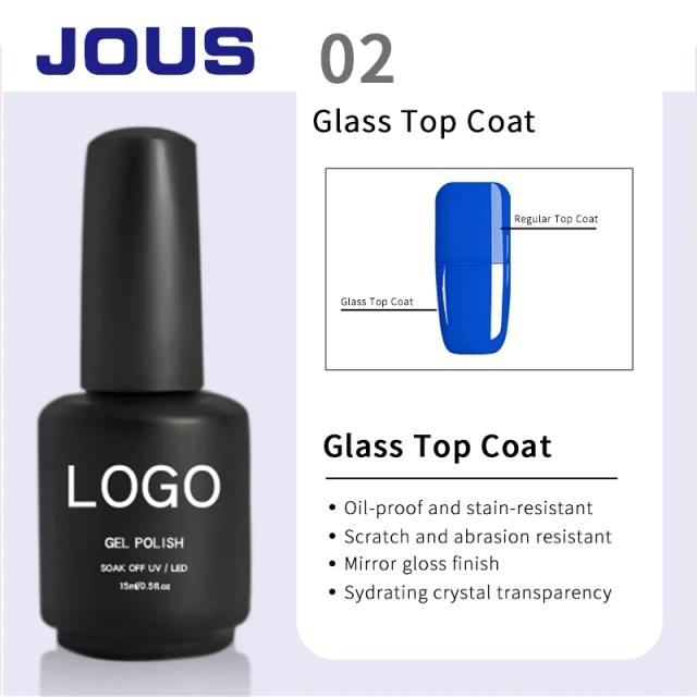 HEMA TMPTA TPO Free logo Glass Top Coat Gel Nail Polish Long Lasting High Gloss Top Coat No Wipe High Shine Glitter Top Coat Gel