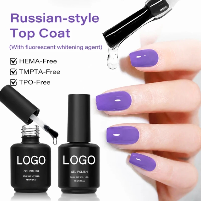 OEM High Hardness Strong Stain Resistance Crack-resistant Russian-style Top Coat Gel Polish Super Shiny diamond Gel Top Coat Gel