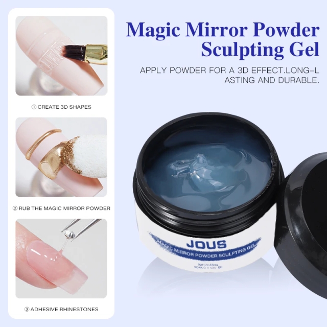 Professional Magic Mirror Chrome Powder Sculpting Gel for 3D Nail Design With No Wipe High Gloss 60s Cure & Excellent Retention