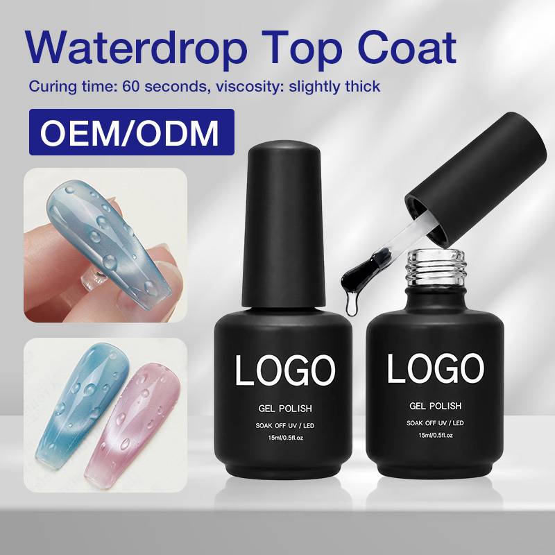 3D Water Drop Top Coat Effect 2 Pack Gel Polish Set Box TPO/Hema/TMPTA Free Customizable No Wipe Top Water Drops Gel Nail Polish