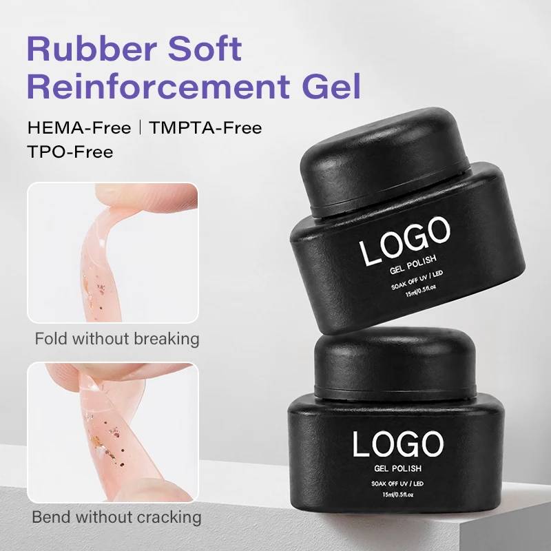 Custom Rubber Soft Builder Gel Tpo Free Hema Free Soak off Eco-Friendly Long Lasting Fast Curing No Heat Reinforce Gel Uv Gel