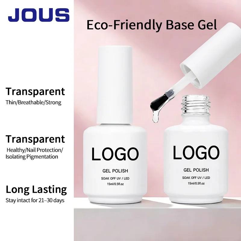 Healthy Eco-friendly Base Gel Private Label HEMA Free Long-Lasting Strong Base Coat Gel Polish No Wipe High Shine UV Gel Base