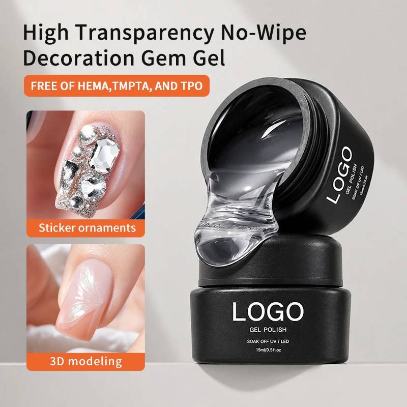 Strong Adhesive No Wipe Resin Uv Gel with Sticking Decorations Custom Gel Rhinestone Glue for Nails 3d 5d Uv Sculpture Gel