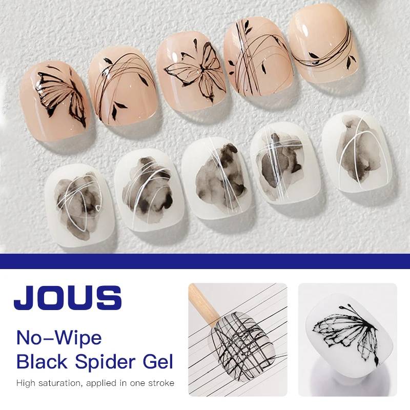 Jet Black No-Wipe Spider Web Gel Nail Art DIY 60s Stretchy Gel for Precise Line Drawing Nail Extension & Mirror Chrome Powder