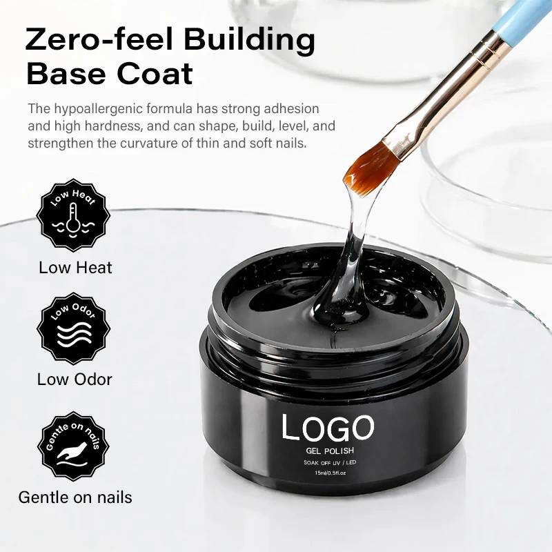 Hema Free TPO Free Builder Base Coat Zero Feel Clear Strengthening Gel Self Leveling Structure Nail Gel for Professional Salons