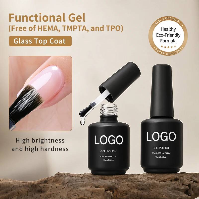 High Hardness High Gloss Long Lasting Non-yellowing Tempered Top Coat Gel 1kg 15ml Hema Free clear Odorless Natural Resin Uv Gel